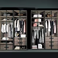 Modern Wooden Wardrobe Interior With Organized Hanging Clothes Multiple Shelves And Drawers
