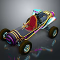 Colorful Go Kart With Large Wheels Red Checkered Seat Unique Styling Reflective Surface