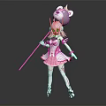 Anime Female Character With White Hair And Cute Creature On Staff In Pink Outfit
