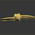 Golden Bee Shiny Metallic Sculpture With Detailed Wings And Body On Dark Reflective Surface