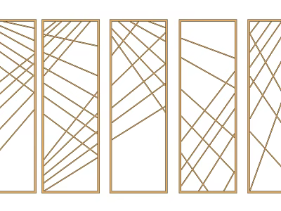 Decorative Interior Room Dividers With Various Geometric Line Patterns And Wooden Frames 3d model