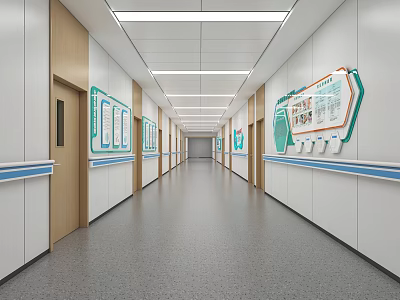 Hospital Outpatient Corridor With Wall Displays And Lighting 3d model