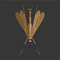 Golden Metallic Mosquito Sculpture With Detailed Wings And Long Legs On Dark Background