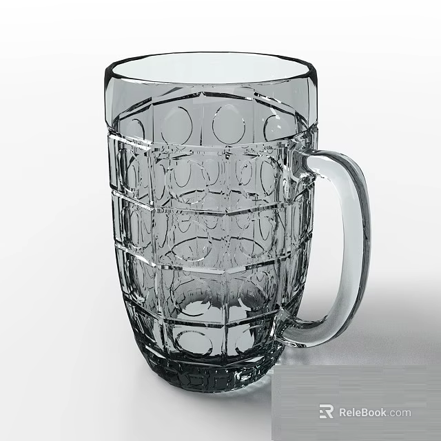 Transparent Glass Mug Featuring Circular And Grid Patterns On Body With Clear Handle 3d model