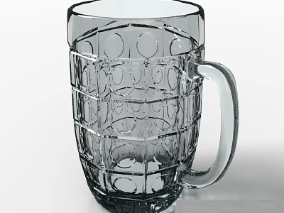 Transparent Glass Mug Featuring Circular And Grid Patterns On Body With Clear Handle 3d model