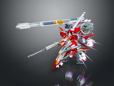Game Movie Character Red And White Mecha With Long Rifle Mechanical Parts And Decorative Details 3d model