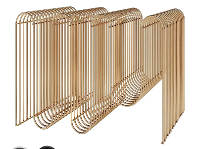 Golden Curved Slats Decorative Screen With Multiple Sections For Interior Decor 3d model
