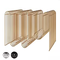 Golden Curved Slats Decorative Screen With Multiple Sections For Interior Decor 3d model
