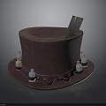 Vintage Brown Top Hat With Decorative Small Bottles And Price Tag