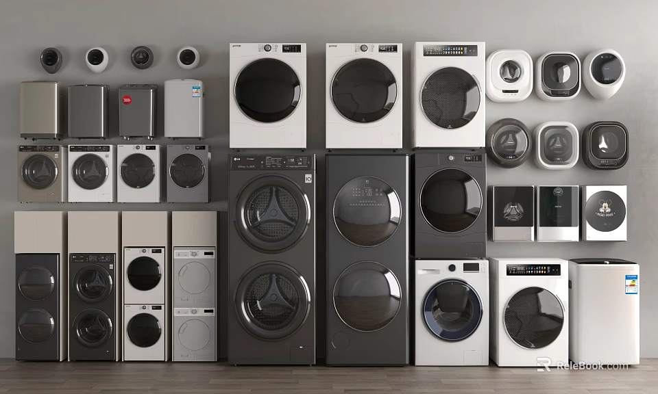 Various Modern Washing Machines in Different Colors and Styles on 3d model