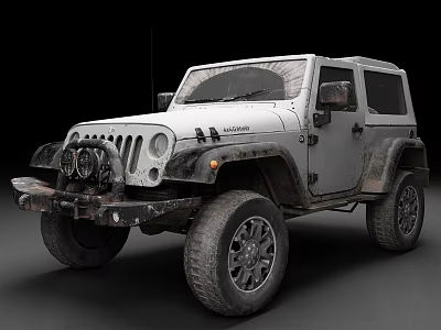 White Jeep Wrangler Off Road Vehicle With Muddy Details And Front Bumper Lights 3d model