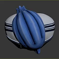 Blue Skinned Sci Fi Character With Horned Head And White Striped Outfit