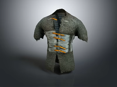 Medieval Chainmail Shirt With Metal Mesh Structure And Yellow Straps Design 3d model