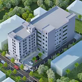 Aerial Planning View of Multi Story Urban Complex With Trees Roads And Parked Vehicles