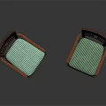 Pair of Wooden Frame Leisure Chairs with Green Striped Cushions and Armrests