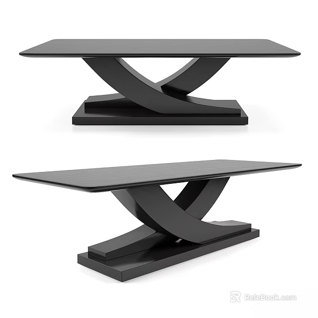 Modern Black Dining Table With Crossed Leg Structure And Sleek Surface Design 3d model