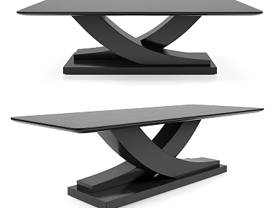 Modern Black Dining Table With Crossed Leg Structure And Sleek Surface Design 3d model