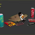 Assorted Food Snacks Including Chocolate Bars Potato Chips and Soda Cans in Colorful Packaging