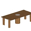 Simple Wooden Dining Table With Round White Center Section And Four Legs