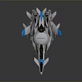 Futuristic Gray And Blue Fighter Jet Model With Sleek Design Multiple Engines And Wings