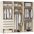 Modern Minimalist Wardrobe Interior With Hanging Clothes Drawers And Shelves