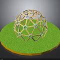 Geometric Sphere Structure With Yellow White Frame On Green Circular Orange Edge Base 3d model