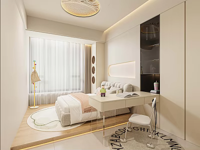 Cozy Kids Bedroom Interior Design With Bed Desk Chair And Soft Decorative Rug 3d model