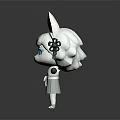 Cute White Game Character With Green Ears Blue Eyes Green Decorations And White Dress