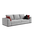 Gray Two Seater Sofa With Red Cushions And Black Coat Draped 3d model