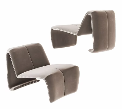 Modern Gray Velvet Lounge Chair With Unique Curved Structure And Stitching Details 3d model