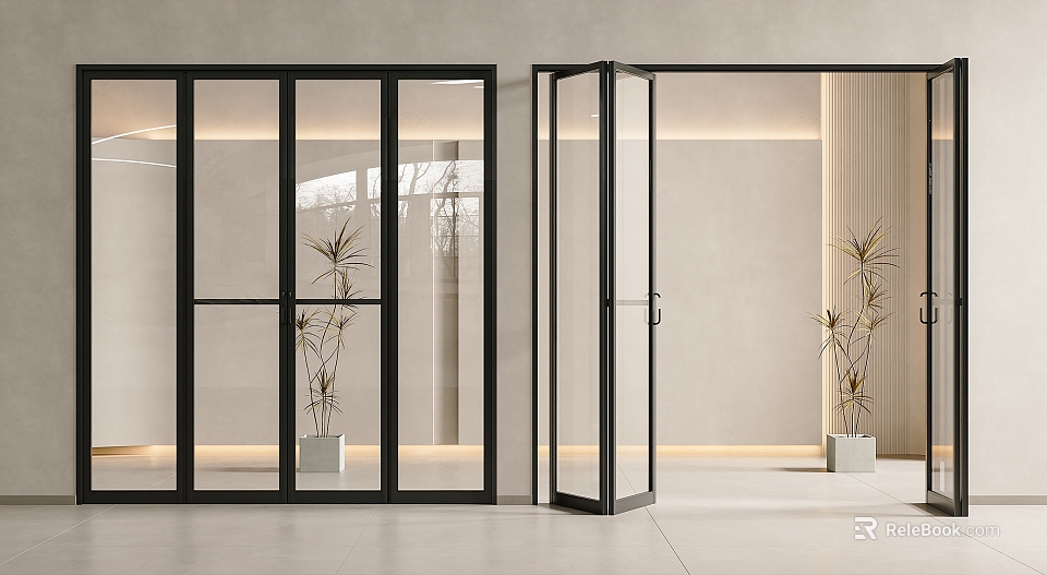 Modern Interior Folding Glass Doors With Black Frames For Open Space 3d model 