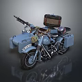 Classic Vintage Military Style Motorcycle With Sidecar Gun And Wicker Luggage