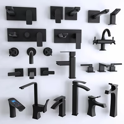 Black Bathroom And Kitchen Faucets With Various Modern Design Styles 3d model
