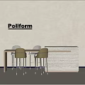 Poliform Dining Table With Marble Top And Beige Bar Stools Against Light Wall 3d model