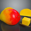 Fresh Ripe Mango With Sliced And Cubed Pieces On Dark Background