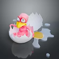 Cute Pink Bird Emerging From Broken Eggshell With Spilled Liquid Around 3d model
