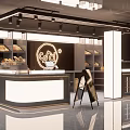 Modern Mall Bakery Shop With Neon Sign Display Shelves Counter And Menu Board