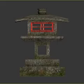 Traditional Stone Lantern With Red Pane Windows And Multi Tiered Structure 3d model