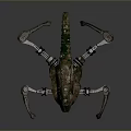 Game Movie Character Mechanical Biological Hybrid With Dinosaur Like Head Green Moss Covered Metal Legs