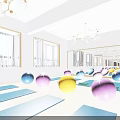 Spacious Bright Fitness Studio Featuring Colorful Yoga Balls And Blue Mats
