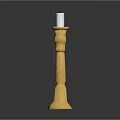 Elegant Golden Decorative Candlestick Featuring White Candle On Black Surface 3d model