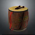 Traditional Red Drum Featuring Yellow Drumhead Red Drumsticks And Orange Decorative Pattern