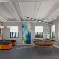Industrial Style Club Interior With Brick Wall Greenery Glass Partition Gray Floor And Bear Sculpture