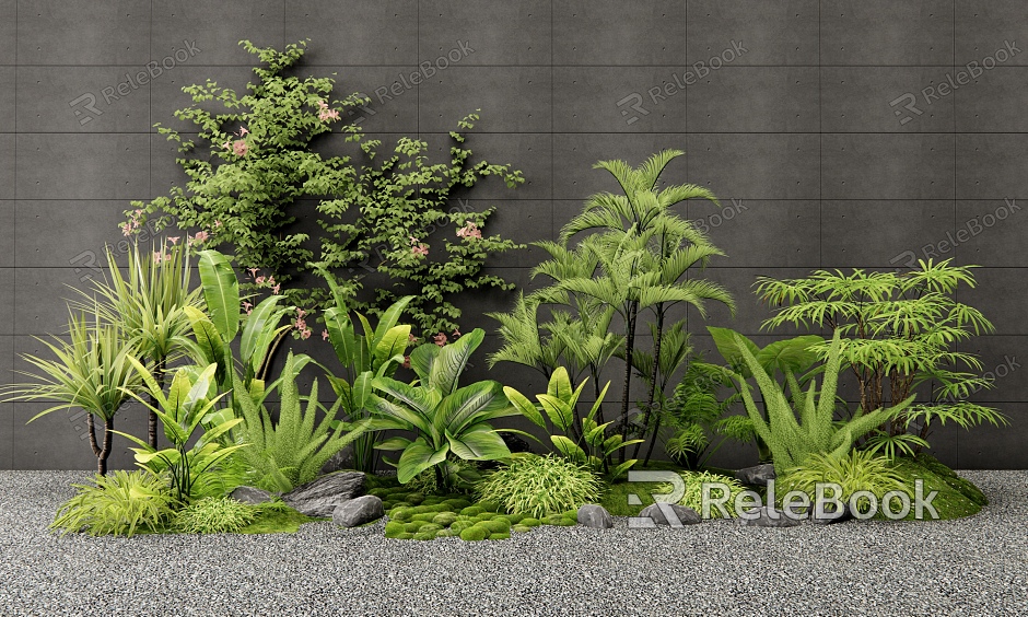 Modern Plant Combination Flower Border Plants Pile Flowers and Grasses Moss Landscape Indoor Plants Landscaping Stone model