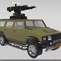 Olive Green Military Utility Vehicle With Roof Mounted Weapon And Off Road Tires