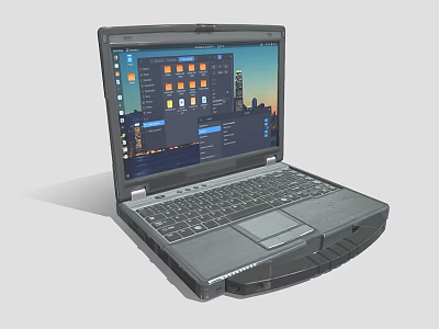 Durable Dark Colored Laptop Featuring Operating System Interface With Application Icons On Screen 3d model