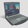 Durable Dark Colored Laptop Featuring Operating System Interface With Application Icons On Screen