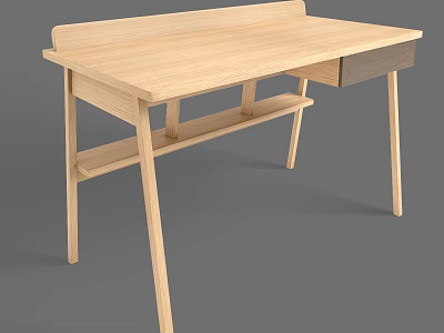 Modern Light Wood Desk With Drawer And Lower Storage Shelf 3d model