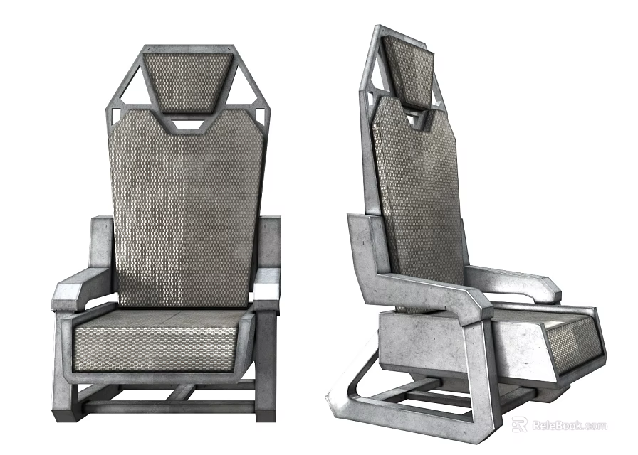 Industrial Style Modern Single Chair With Metal Frame Mesh Backrest And Armrests 3d model 