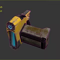 Yellow Sci Fi Pistol With Blue Glowing Component And Magazine Box Design 3d model